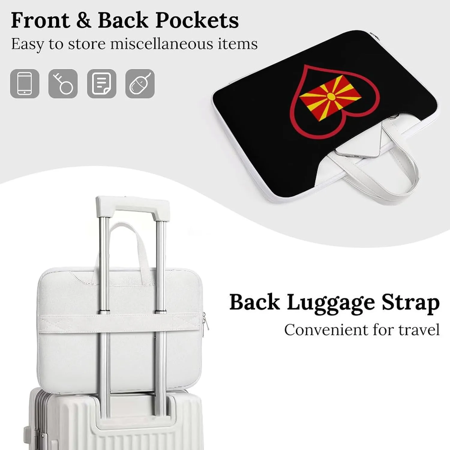 I Love Macedonian Red Heart Leather Bag Laptop Case Slim Water Resistant Computer Bags with Handle Briefcase for Work