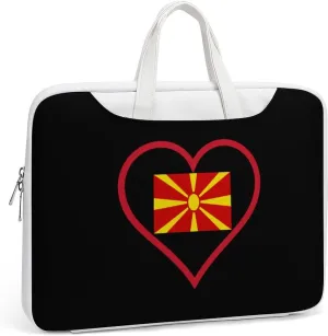 I Love Macedonian Red Heart Leather Bag Laptop Case Slim Water Resistant Computer Bags with Handle Briefcase for Work