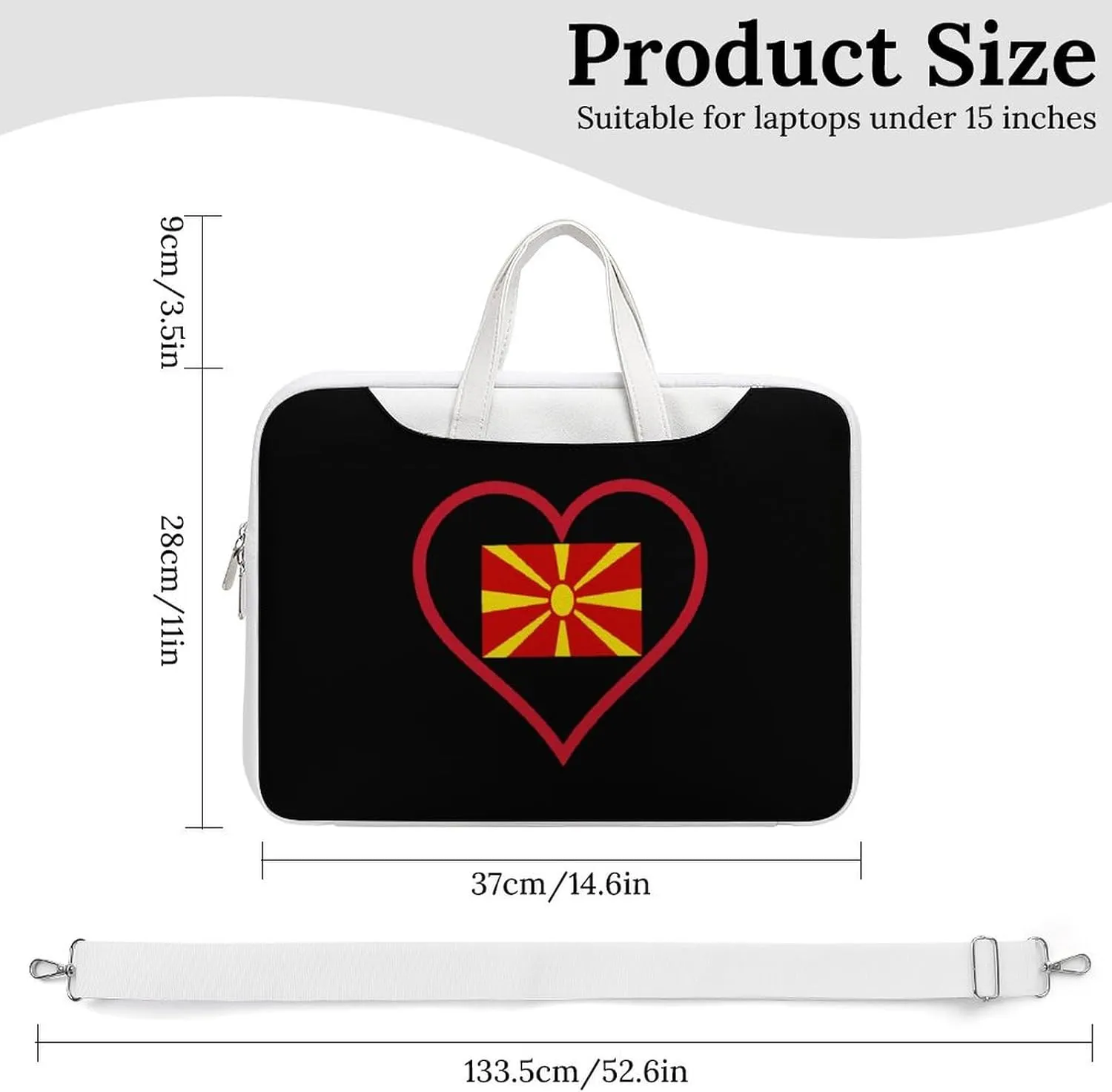 I Love Macedonian Red Heart Leather Bag Laptop Case Slim Water Resistant Computer Bags with Handle Briefcase for Work