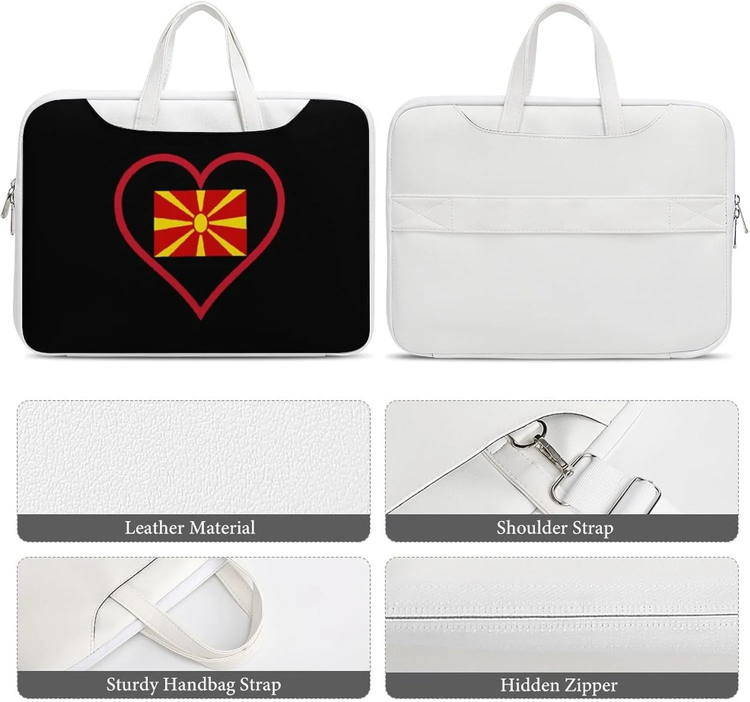 I Love Macedonian Red Heart Leather Bag Laptop Case Slim Water Resistant Computer Bags with Handle Briefcase for Work