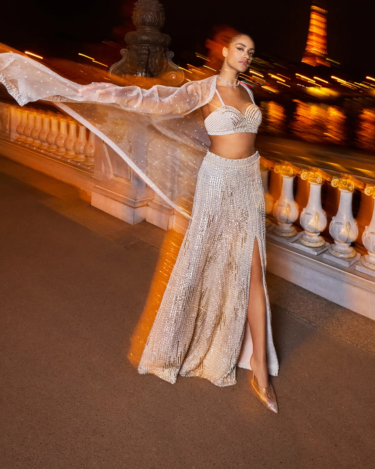 Ivory Pearl Paris Slit Skirt Set