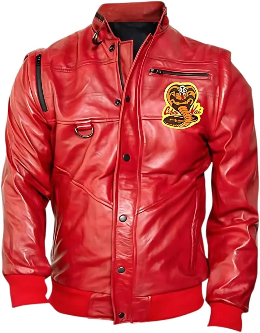 Johnny Lawrence Red Karate Kid Cobra Kobra Kai Men Leather or Faux Leather Bomber Jacket