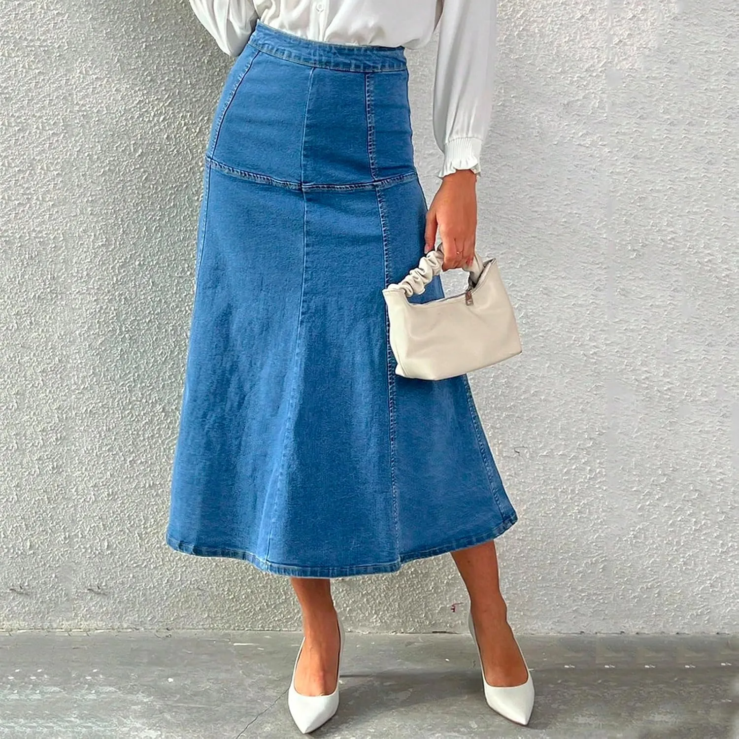lcyhony Long Denim Skirts for Women Trendy High Waisted Fishtail Jean Skirt Y2k Loose fit Summer Boyfriend A Line Denim Skirt