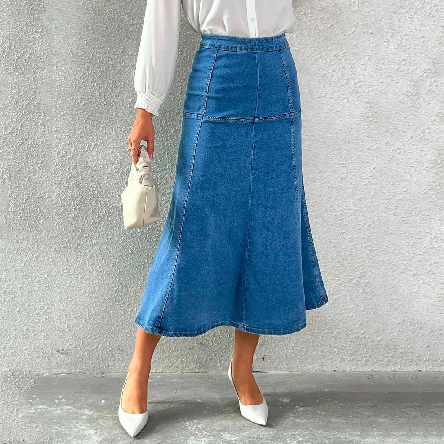 lcyhony Long Denim Skirts for Women Trendy High Waisted Fishtail Jean Skirt Y2k Loose fit Summer Boyfriend A Line Denim Skirt