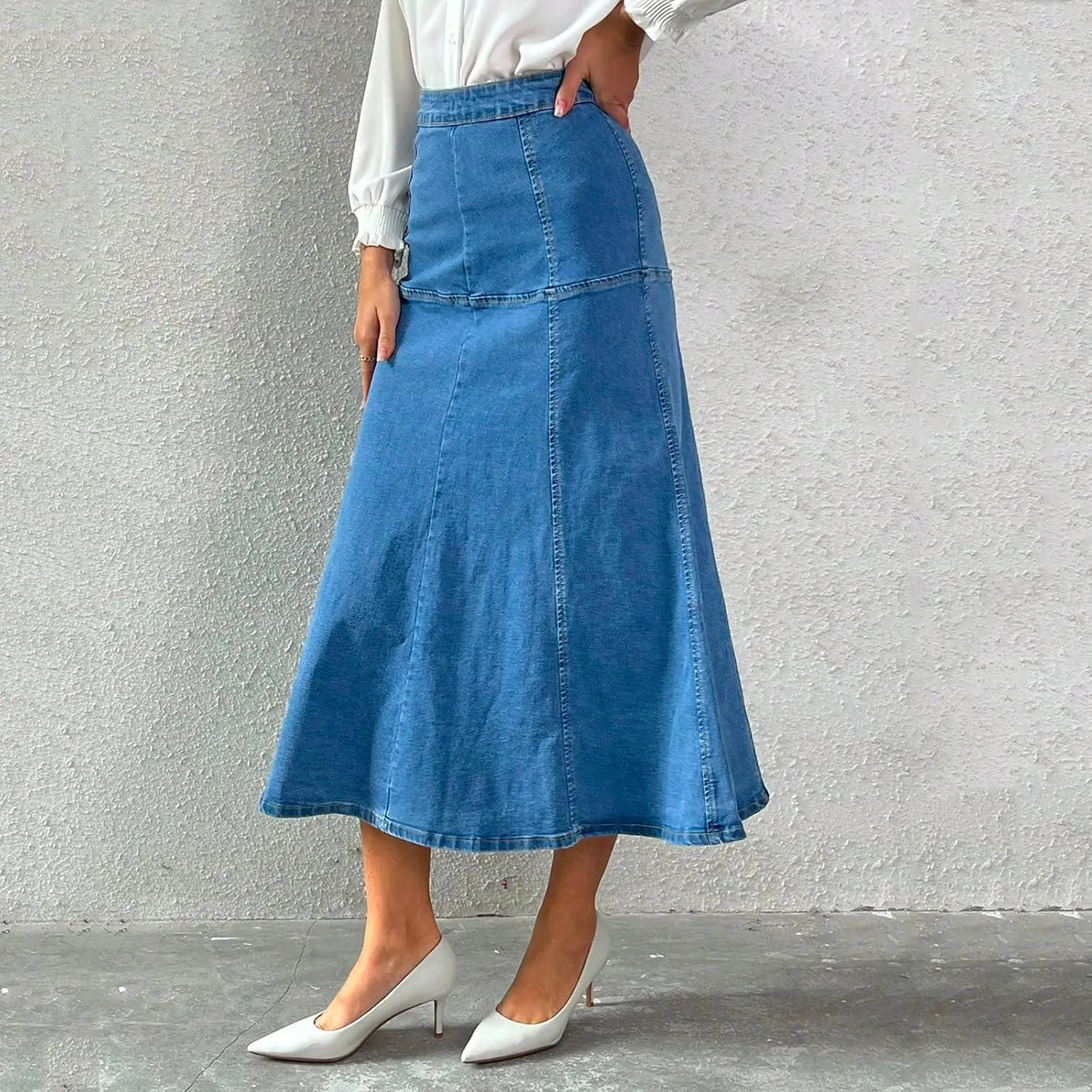 lcyhony Long Denim Skirts for Women Trendy High Waisted Fishtail Jean Skirt Y2k Loose fit Summer Boyfriend A Line Denim Skirt