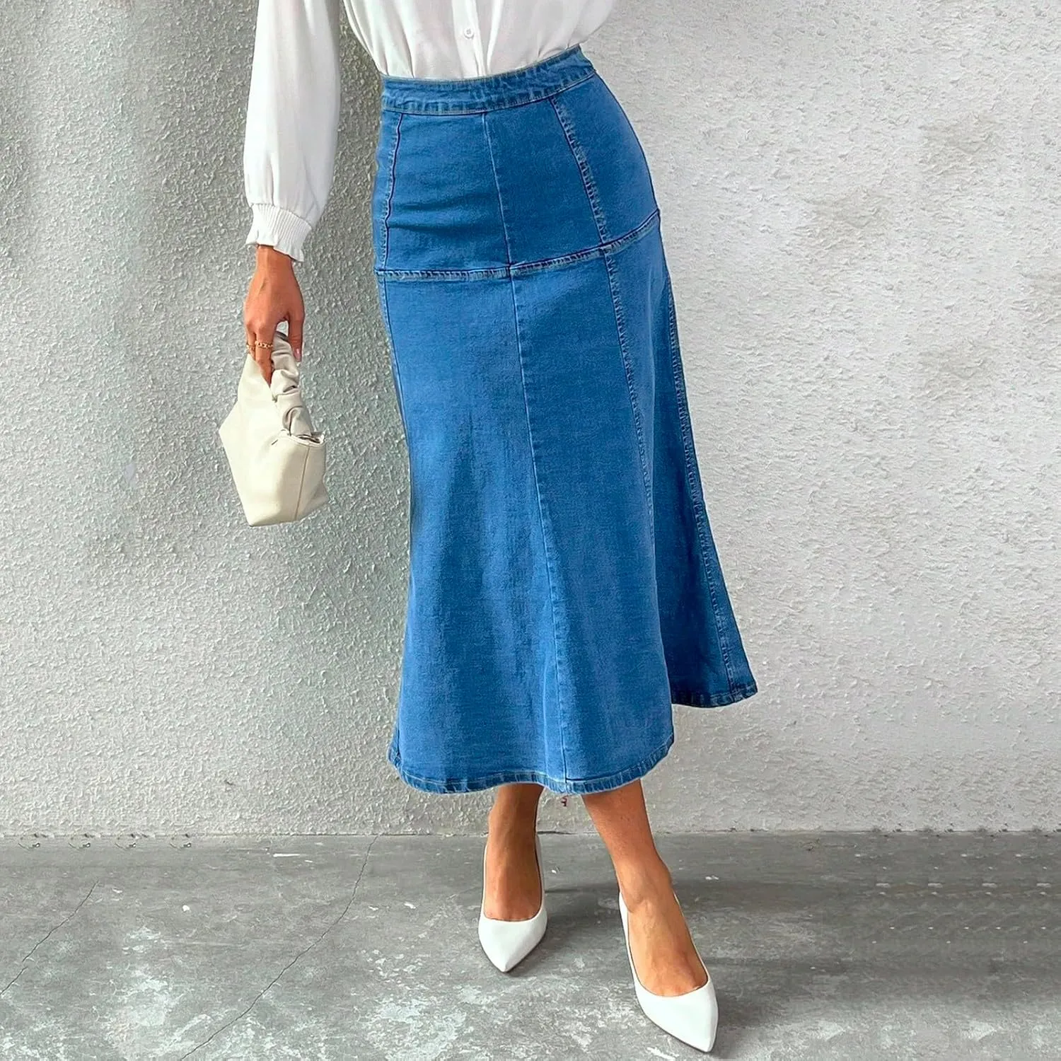 lcyhony Long Denim Skirts for Women Trendy High Waisted Fishtail Jean Skirt Y2k Loose fit Summer Boyfriend A Line Denim Skirt
