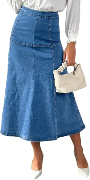 lcyhony Long Denim Skirts for Women Trendy High Waisted Fishtail Jean Skirt Y2k Loose fit Summer Boyfriend A Line Denim Skirt