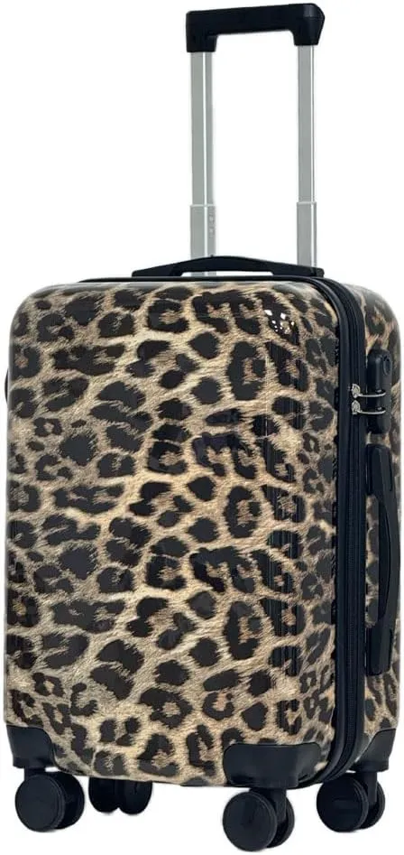 Leopard Print 2-Piece Luggage Set with14 Carry-On & 20" Hardshell Spinner Suitcases, 360 Silent Wheels, Lightweight ABS/PC, Multi-Compartment Travel Luggage(Leopard Print)