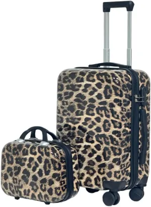 Leopard Print 2-Piece Luggage Set with14 Carry-On & 20" Hardshell Spinner Suitcases, 360 Silent Wheels, Lightweight ABS/PC, Multi-Compartment Travel Luggage(Leopard Print)