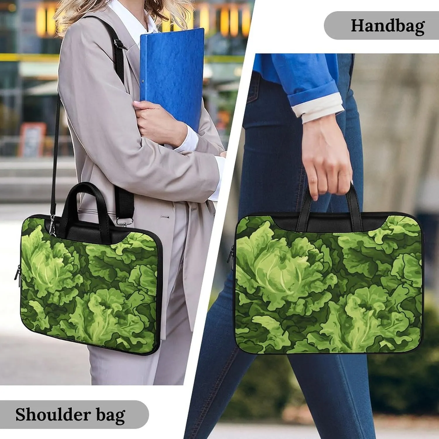 Lettuce Green Camouflage Leather Bag Laptop Case Slim Water Resistant Computer Bags with Handle Briefcase for Work