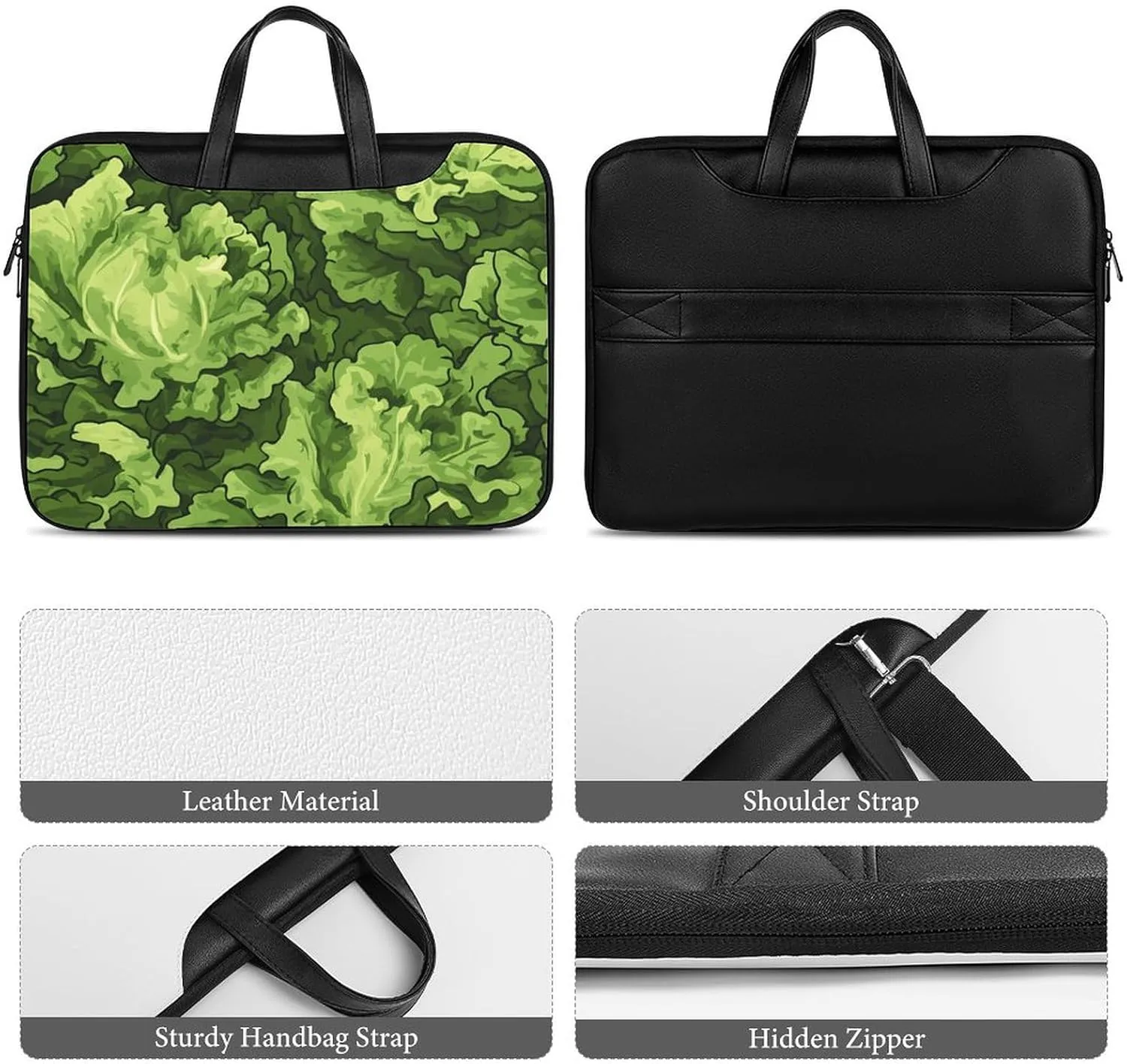 Lettuce Green Camouflage Leather Bag Laptop Case Slim Water Resistant Computer Bags with Handle Briefcase for Work