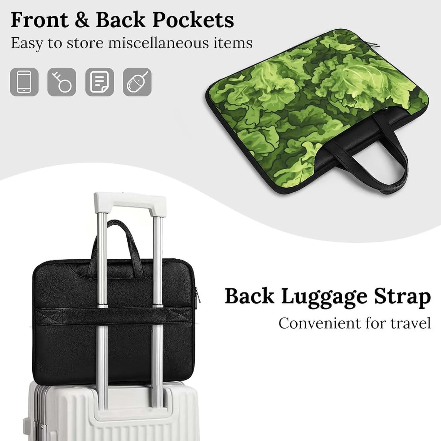 Lettuce Green Camouflage Leather Bag Laptop Case Slim Water Resistant Computer Bags with Handle Briefcase for Work