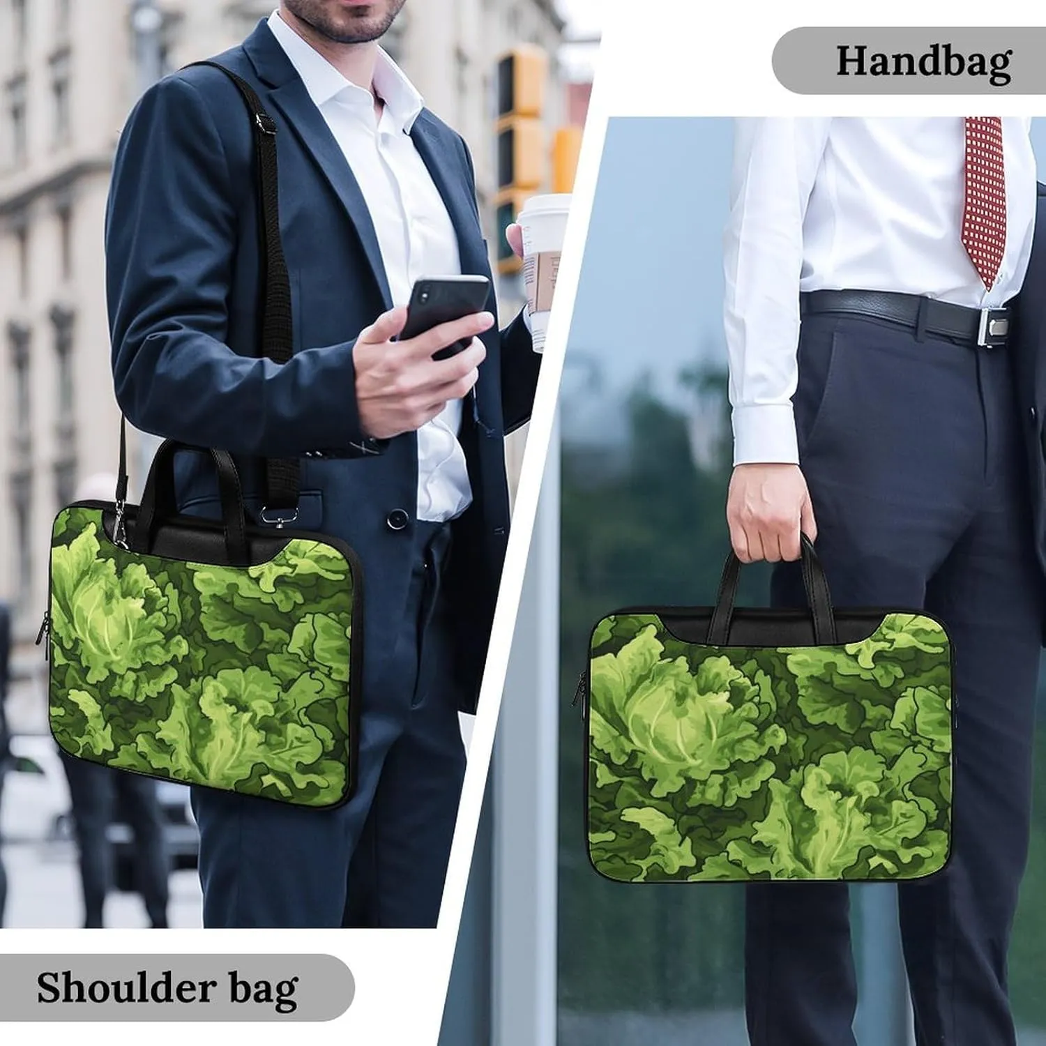 Lettuce Green Camouflage Leather Bag Laptop Case Slim Water Resistant Computer Bags with Handle Briefcase for Work