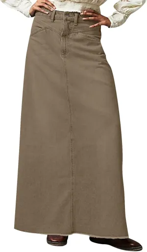Long Denim Skirt Women Trendy Frayed Hem Maxi Jean Skirt Loose Fit Button Down High Waisted Denim Skirt with Pockets