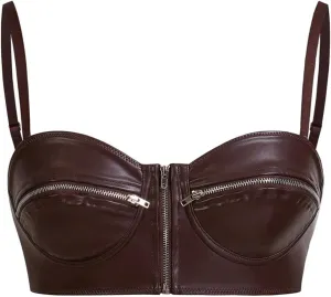 MakeMeChic Women's Y2K PU Leather Tops Spaghetti Strap Camisole Zipper Sleeveless Crop Top