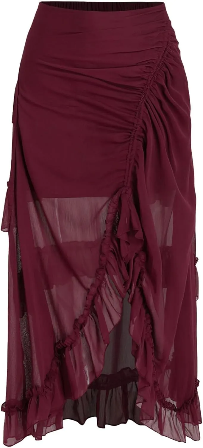 Maxi Skirts for Women Women's Halloween Skirt Irregular Ruffled Skirt Plus Size Skirts Mesh Steampunk Skirt