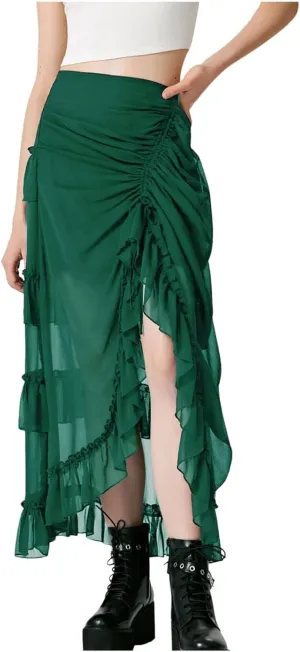 Maxi Skirts for Women Women's Halloween Skirt Irregular Ruffled Skirt Plus Size Skirts Mesh Steampunk Skirt