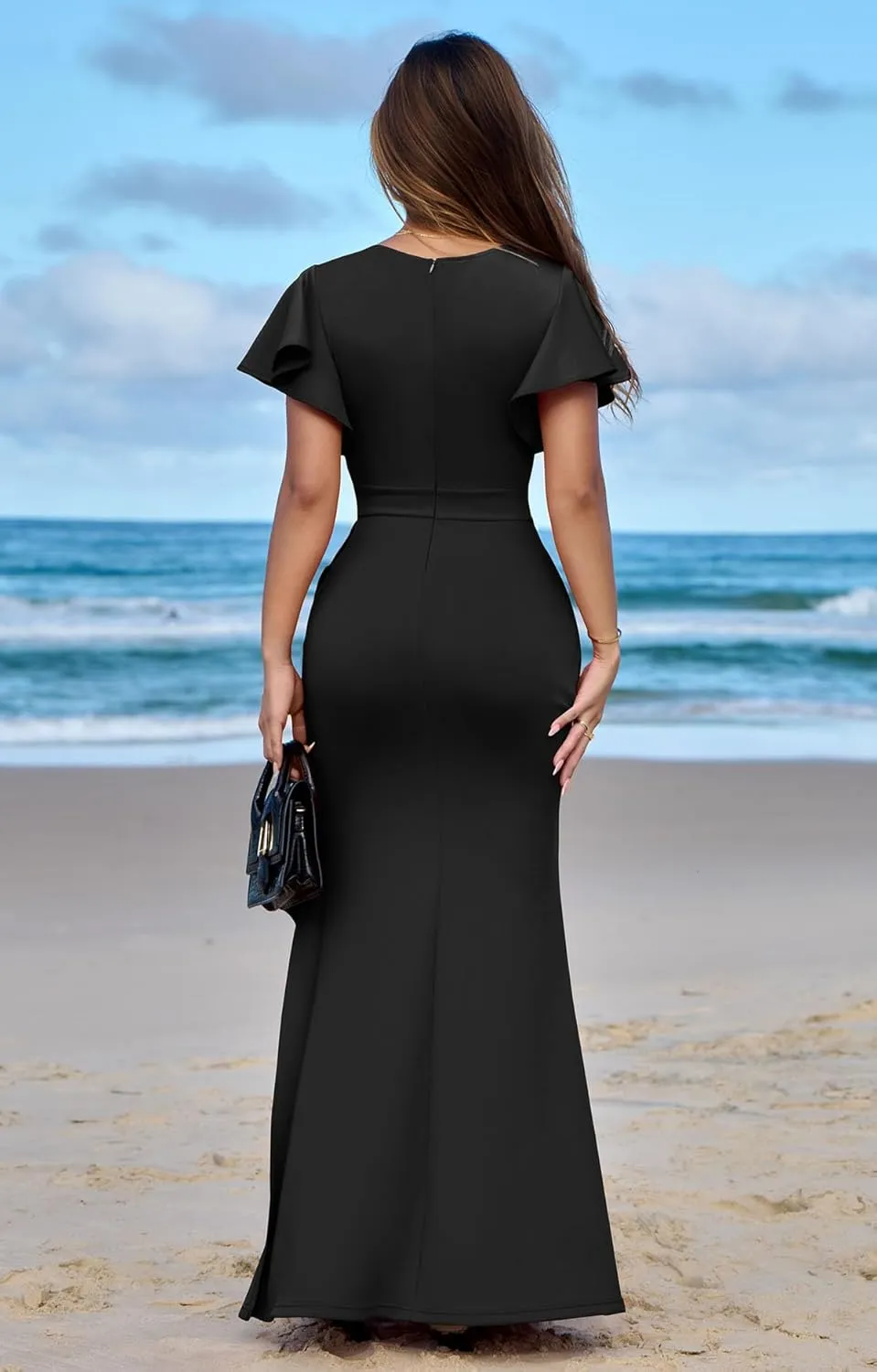 Memoriesea Women's Elegant High Split Ruched Bodycon Mermaid Evening Cocktail Maxi Dress
