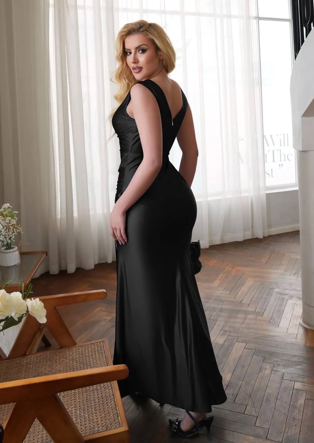 Memoriesea Women's Sexy Sleeveless V Neck High Split Evening Cocktail Maxi Dress