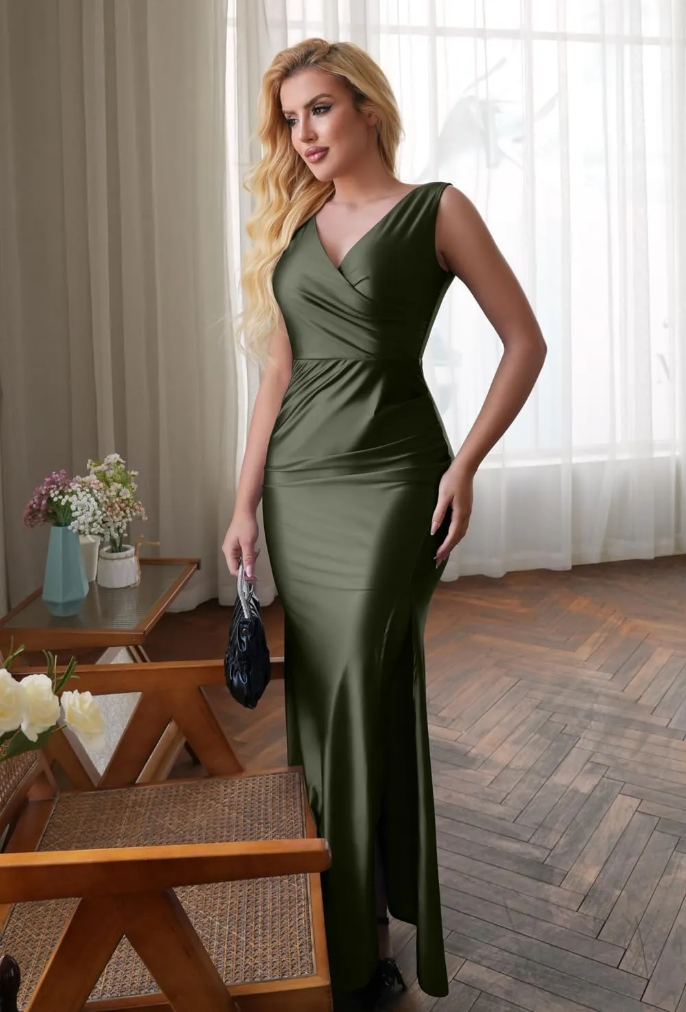 Memoriesea Women's Sexy Sleeveless V Neck High Split Evening Cocktail Maxi Dress