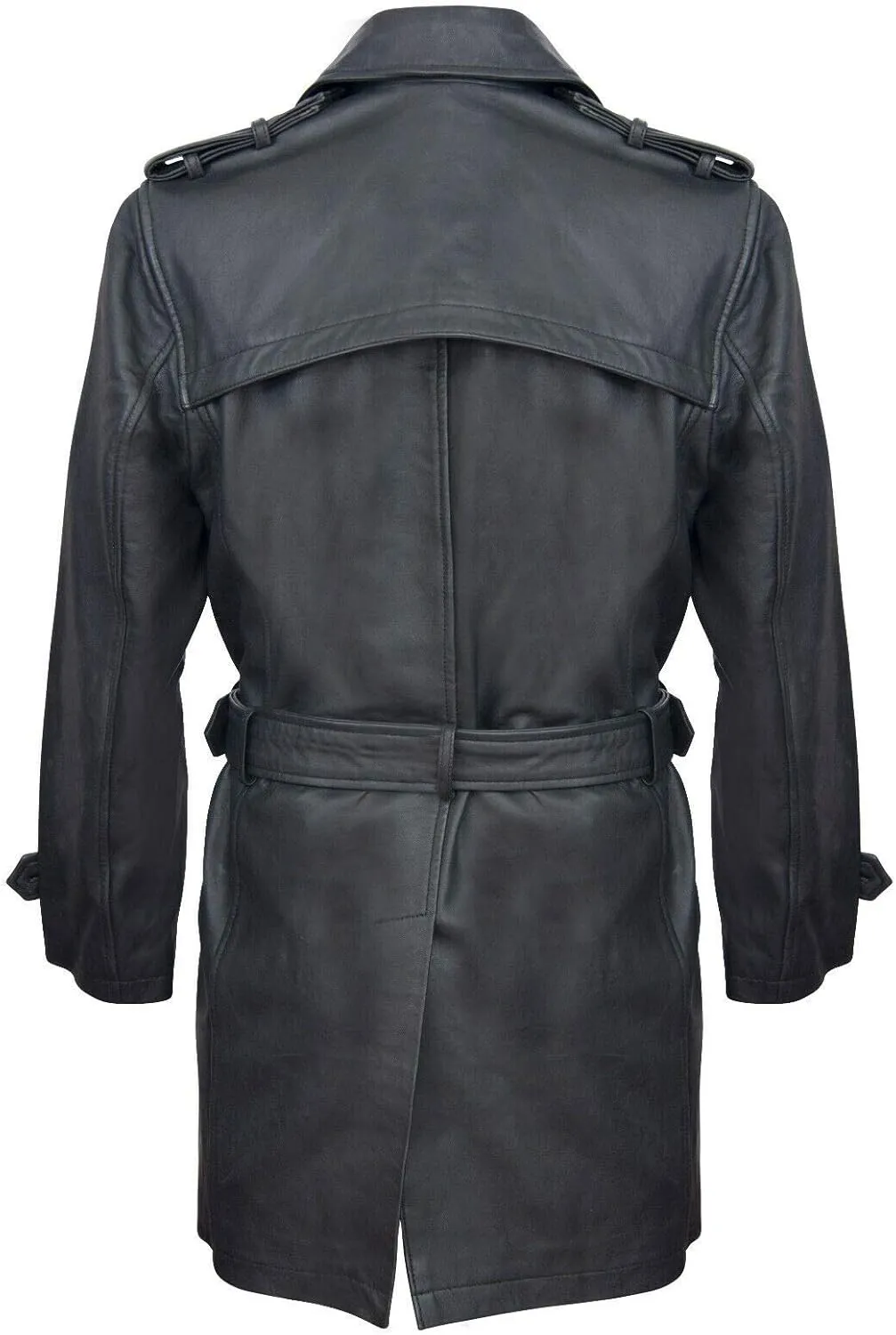 Mens Black German Military WW2 Vintage Long Trench Coat Genuine Leather Jacket
