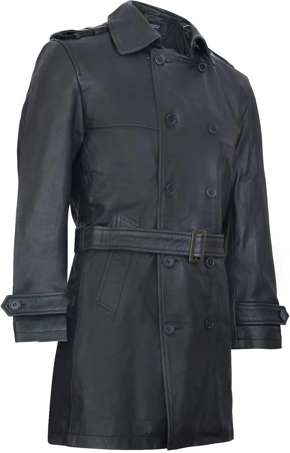 Mens Black German Military WW2 Vintage Long Trench Coat Genuine Leather Jacket