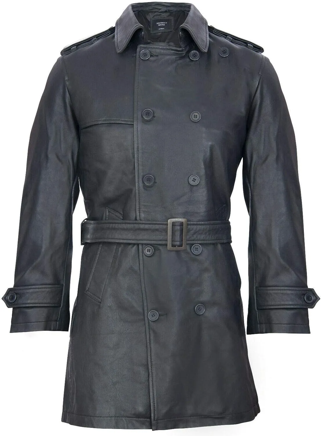 Mens Black German Military WW2 Vintage Long Trench Coat Genuine Leather Jacket