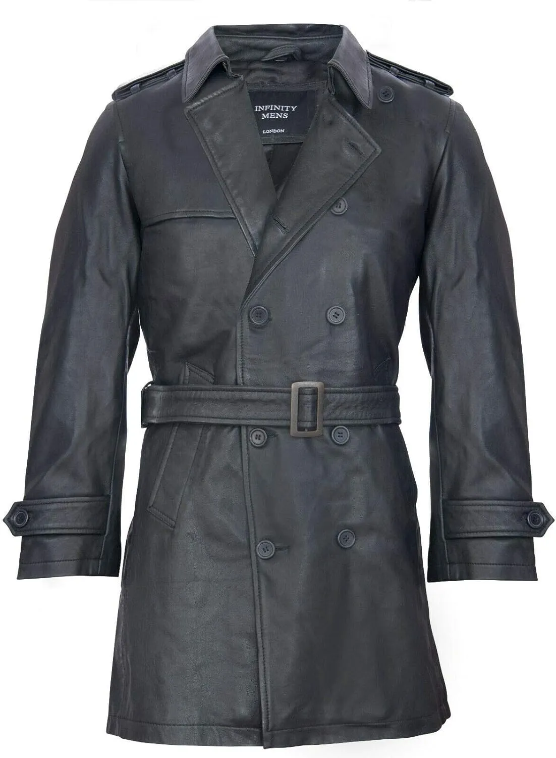 Mens Black German Military WW2 Vintage Long Trench Coat Genuine Leather Jacket