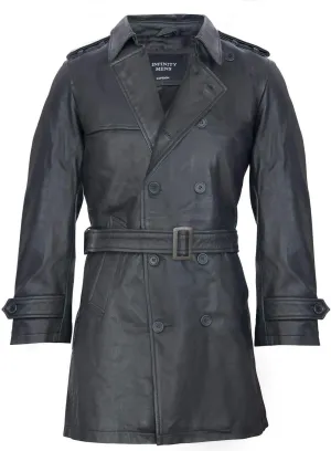Mens Black German Military WW2 Vintage Long Trench Coat Genuine Leather Jacket