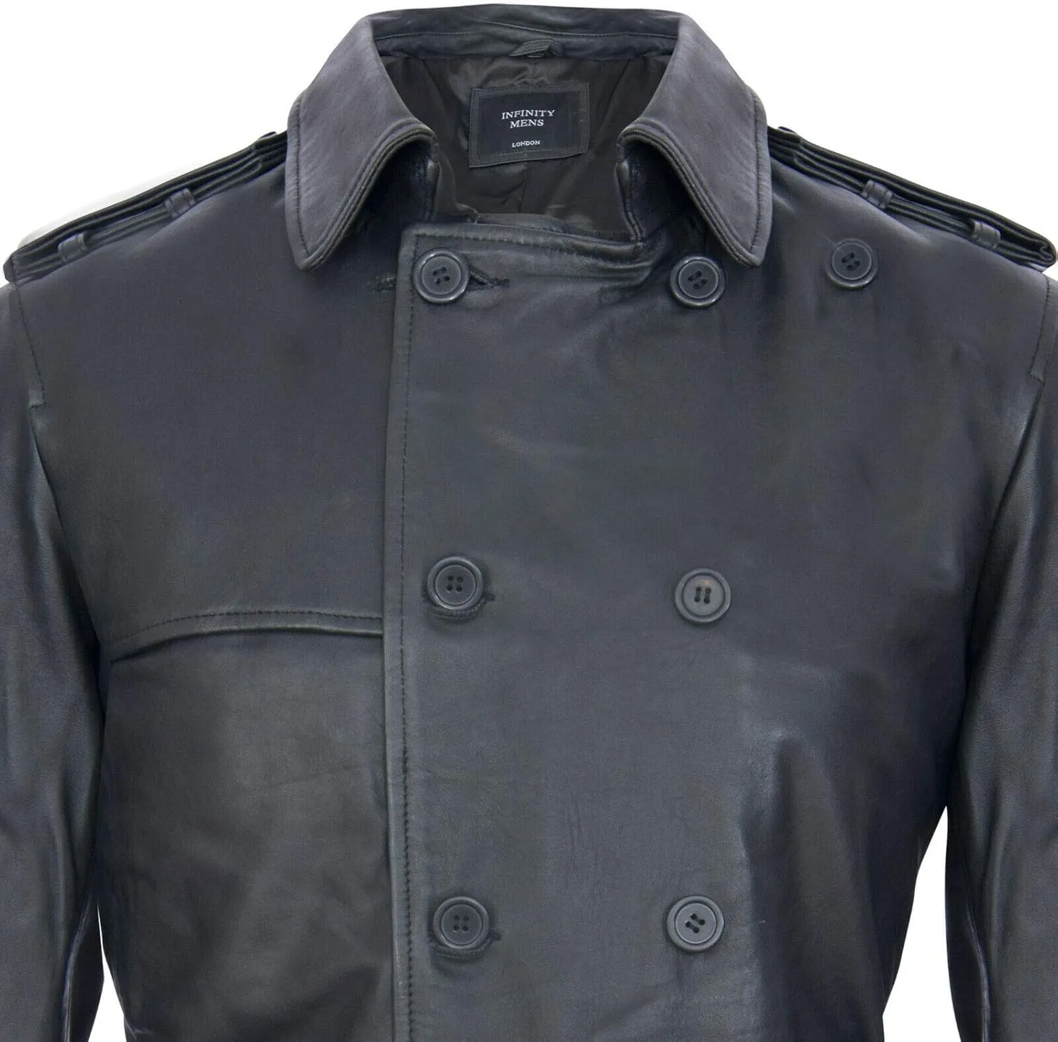 Mens Black German Military WW2 Vintage Long Trench Coat Genuine Leather Jacket