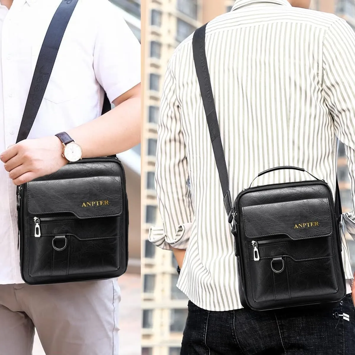 Messenger Bag for Men Crossbody Shoulder Purse Small Vintage PU Leather Satchel Pouch Side Crossover Handbag