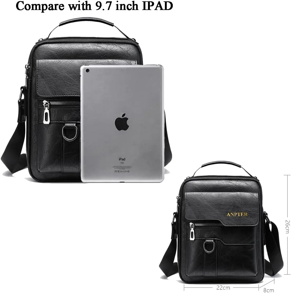 Messenger Bag for Men Crossbody Shoulder Purse Small Vintage PU Leather Satchel Pouch Side Crossover Handbag