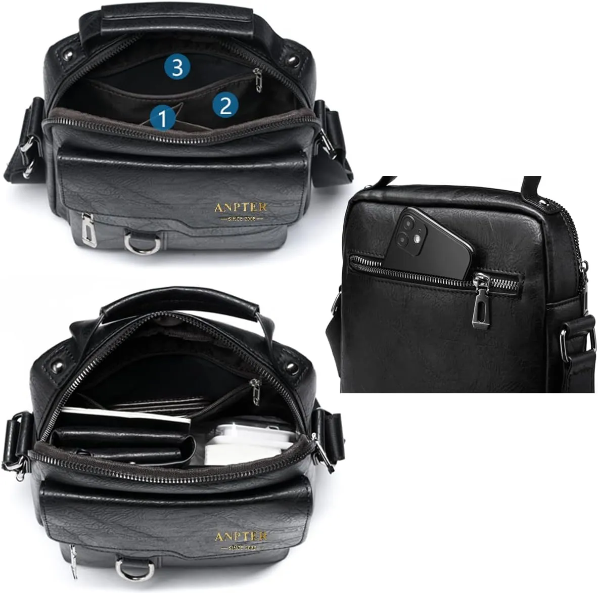 Messenger Bag for Men Crossbody Shoulder Purse Small Vintage PU Leather Satchel Pouch Side Crossover Handbag