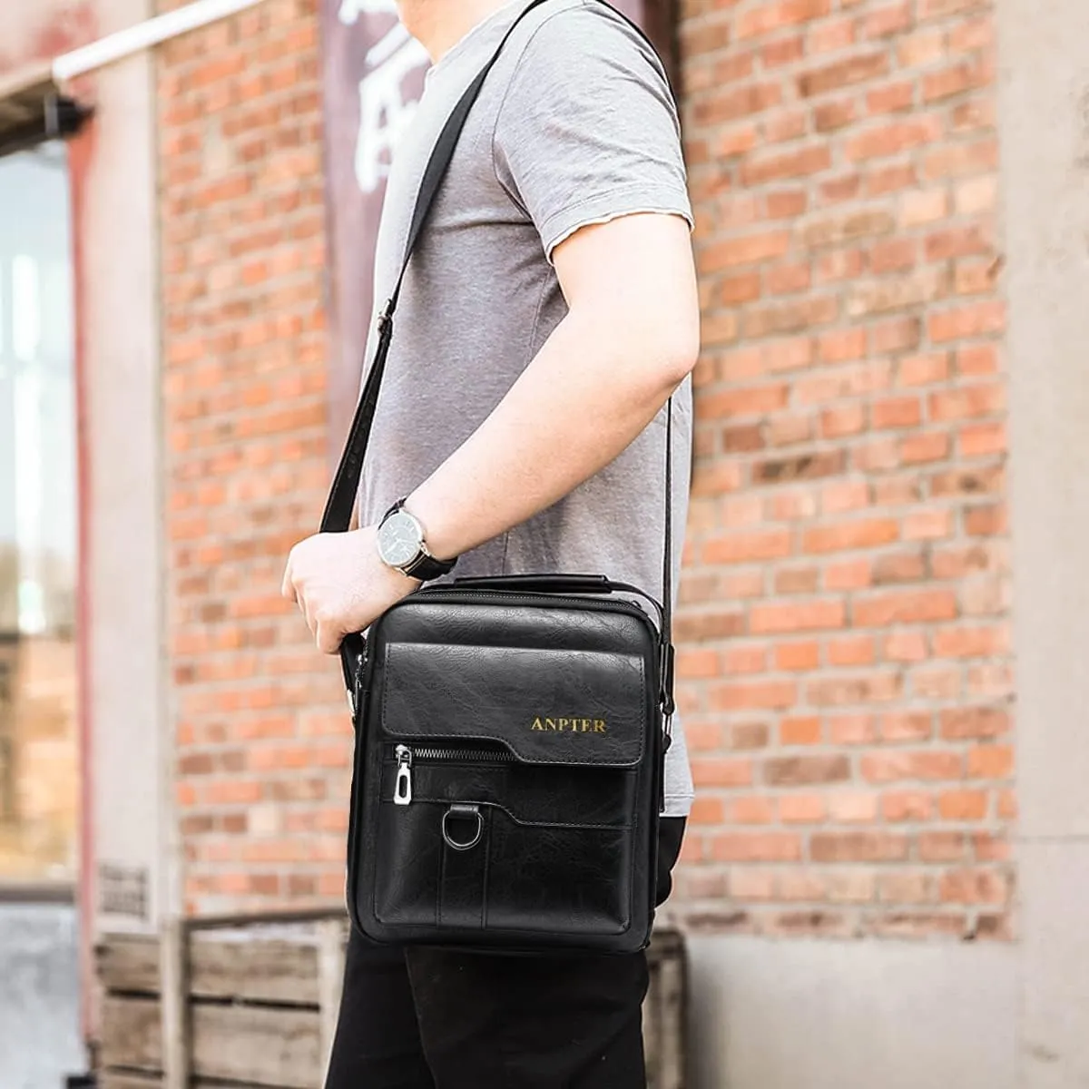 Messenger Bag for Men Crossbody Shoulder Purse Small Vintage PU Leather Satchel Pouch Side Crossover Handbag