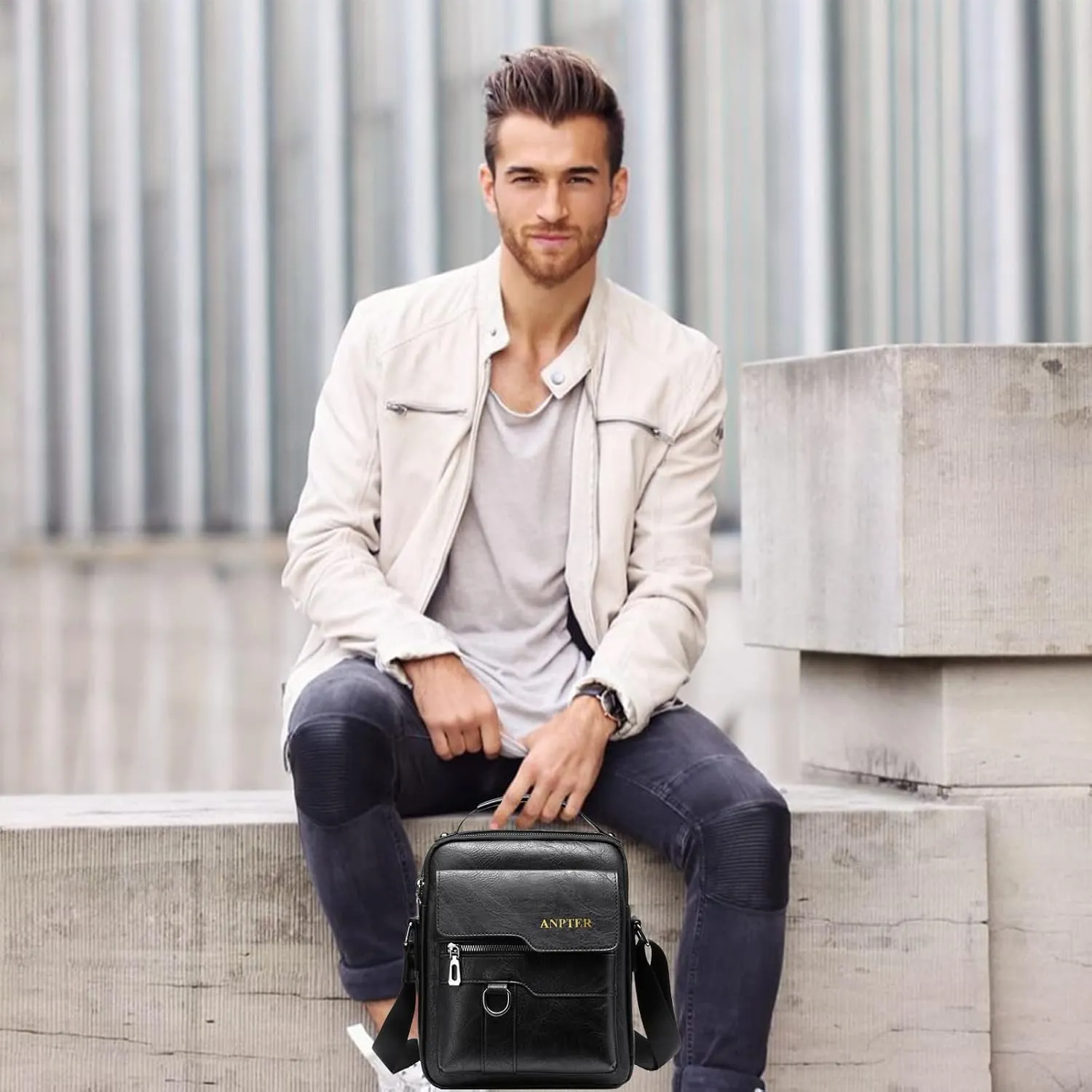 Messenger Bag for Men Crossbody Shoulder Purse Small Vintage PU Leather Satchel Pouch Side Crossover Handbag