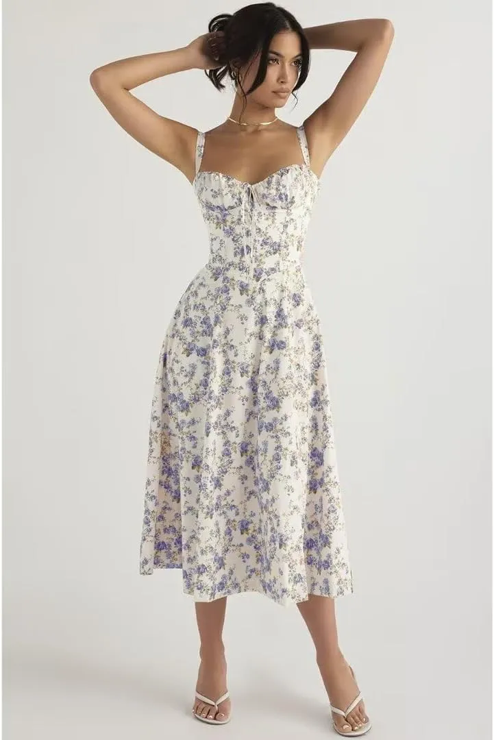 Midi Dresses for Women Tea Party Vacation Going Out Corset Flowy Cute A Line Casual Formal Long Satin Dress