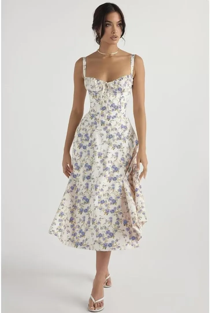 Midi Dresses for Women Tea Party Vacation Going Out Corset Flowy Cute A Line Casual Formal Long Satin Dress