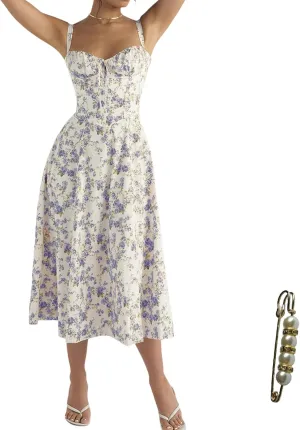 Midi Dresses for Women Tea Party Vacation Going Out Corset Flowy Cute A Line Casual Formal Long Satin Dress