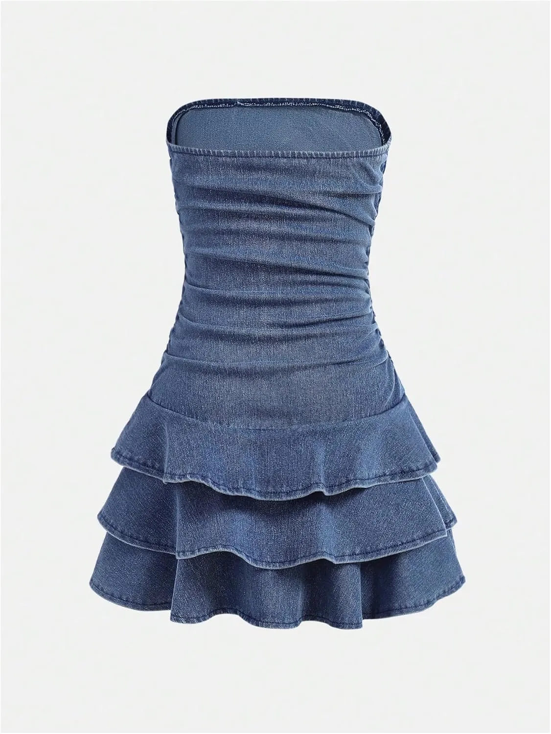 Milumia Girl's Ruched Denim Tube Dress Bow Knot Tiered Layered Short Dresses