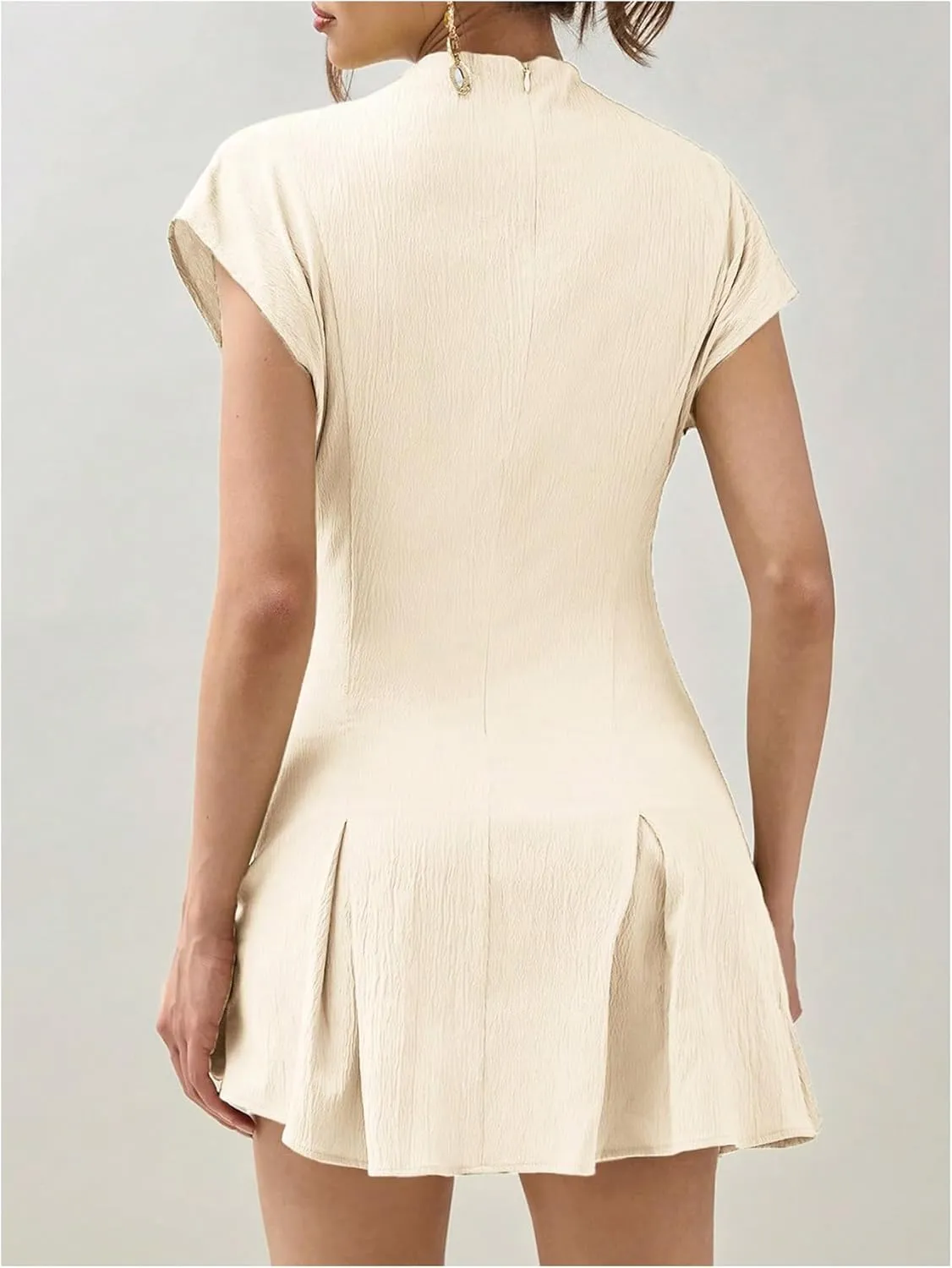 Milumia Women's Summer Textured Mock Neck Cap Sleeve Dress Elegant Asymmetrical Hem Mini Dresses