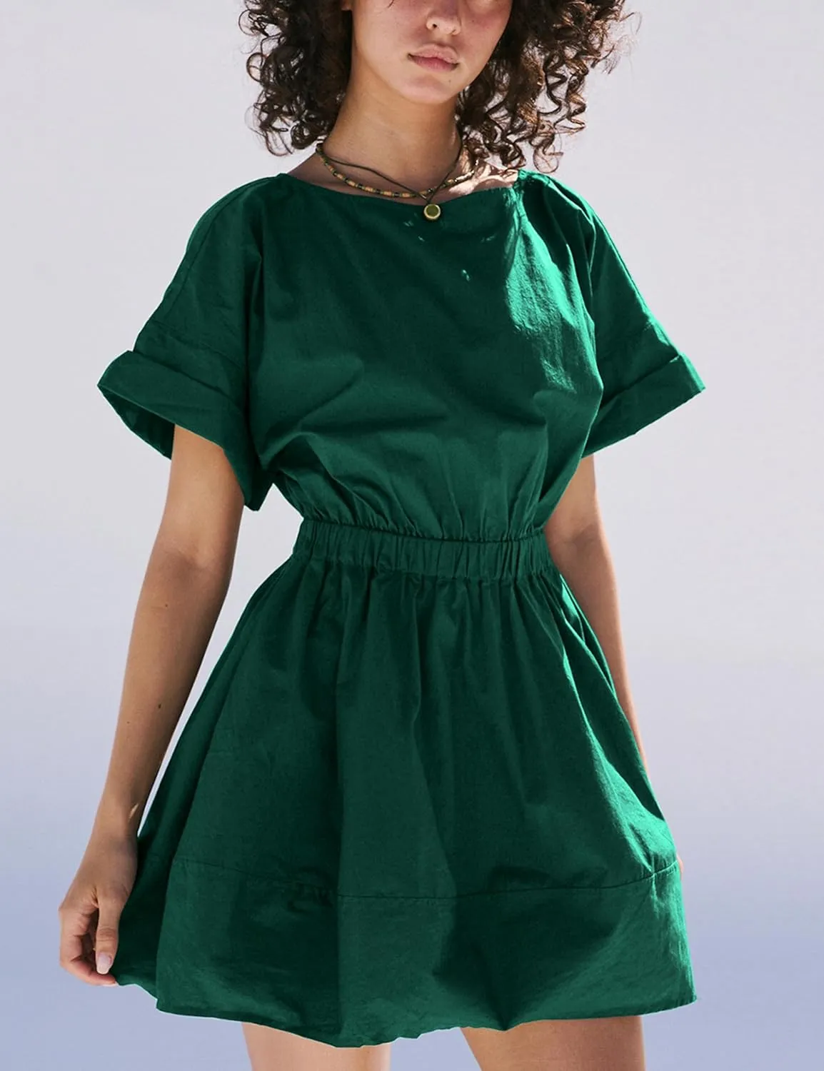 Mingzhu Women's Summer Short Sleeve Mini Dress Open Back A Line Sundress with Pockets
