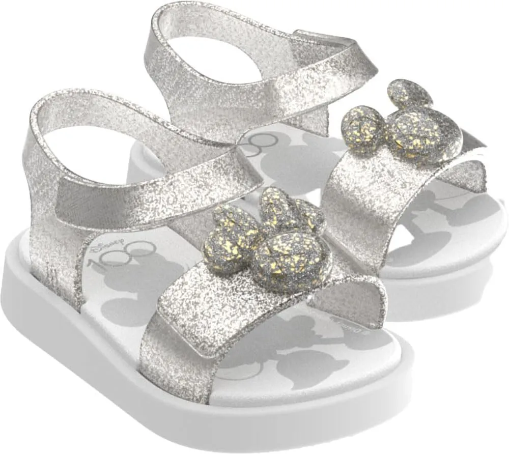 mini melissa Jump x Disney 100 Girl's Sandals for Babies & Toddlers, White/Glitter Clear, 12