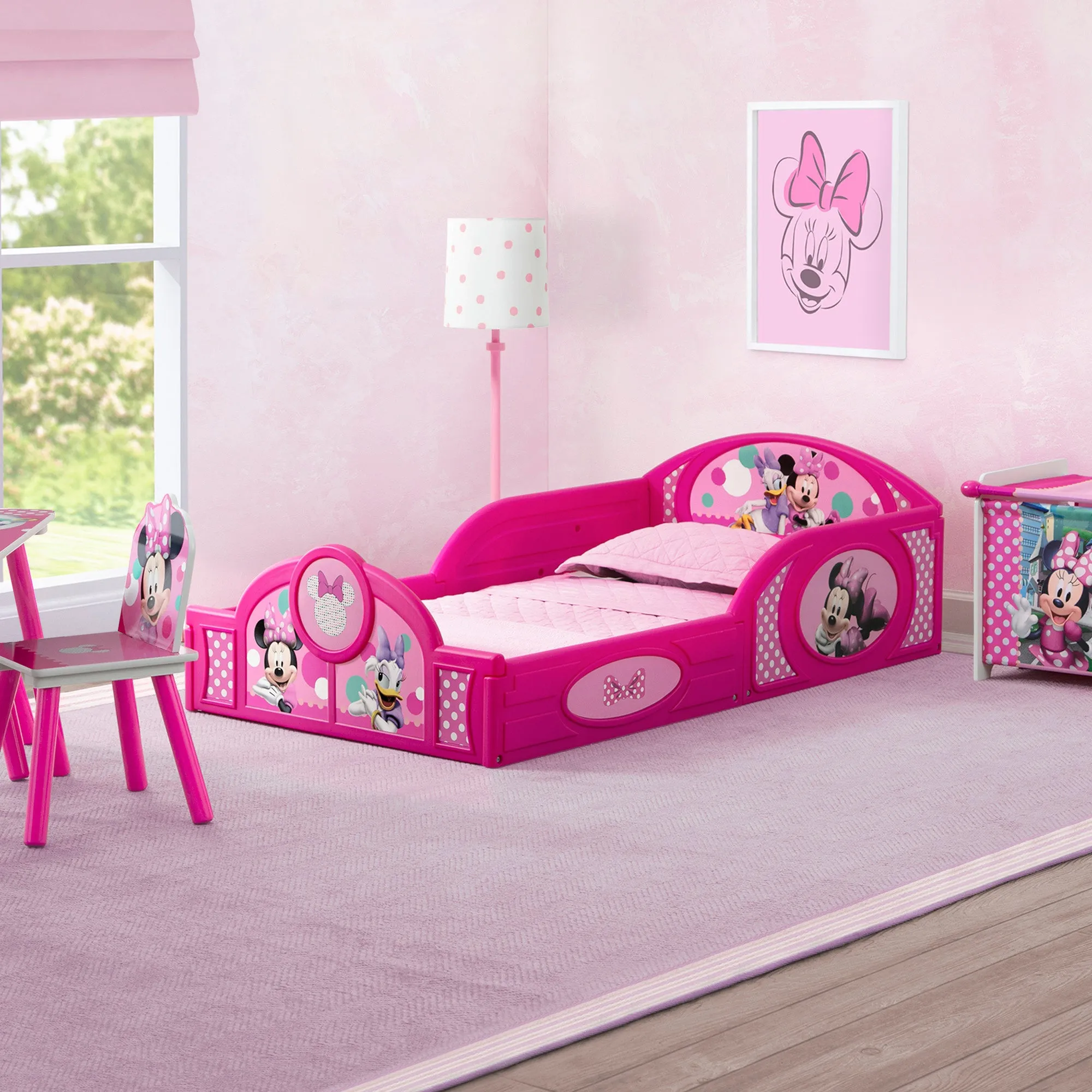 Minnie Mouse 4-Piece Toddler Room-in-a-Box Set – Includes Sleep and Play Toddler Bed, Table, 1 Chair and Toy Box