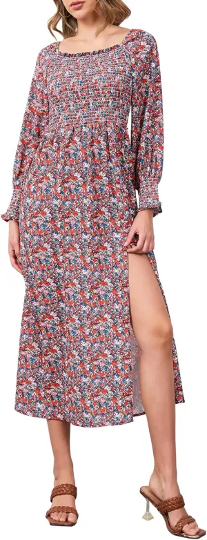 Moss Rose Womens Boho Maxi Dresses Summer Square Neck Long Sleeve Floral Flowy Swing Casual Long Dress