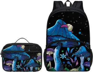 Mushroom Snails Backpack for Kids 17 Inch School Backpack Large Capacity Schoolbag and Lunch Bag with Front Pocket and Handle Insulated Cooler Lunch Bag, 2 Piece Casual Daypack