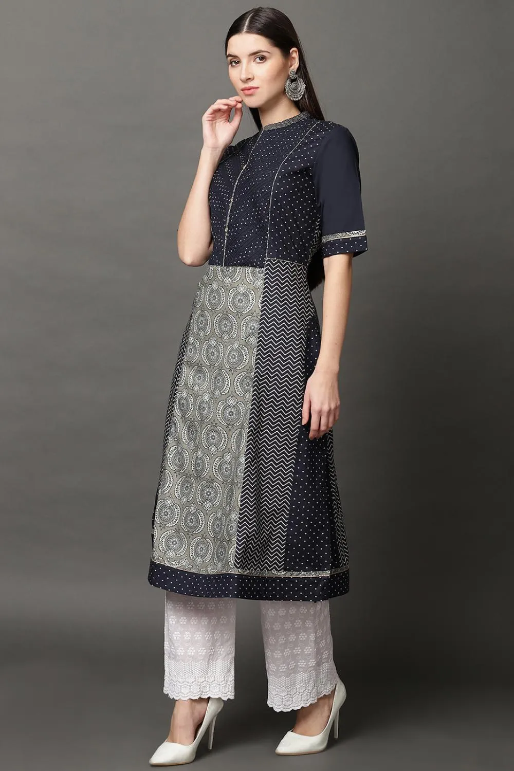 Navy Blue Long Printed Kurta