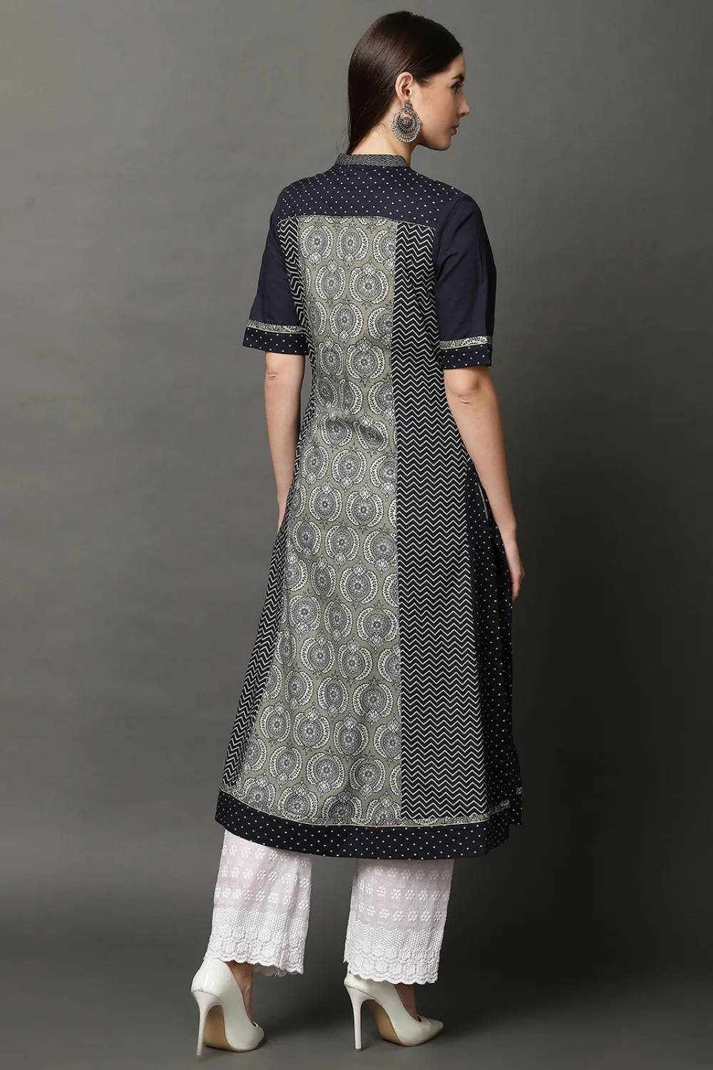 Navy Blue Long Printed Kurta