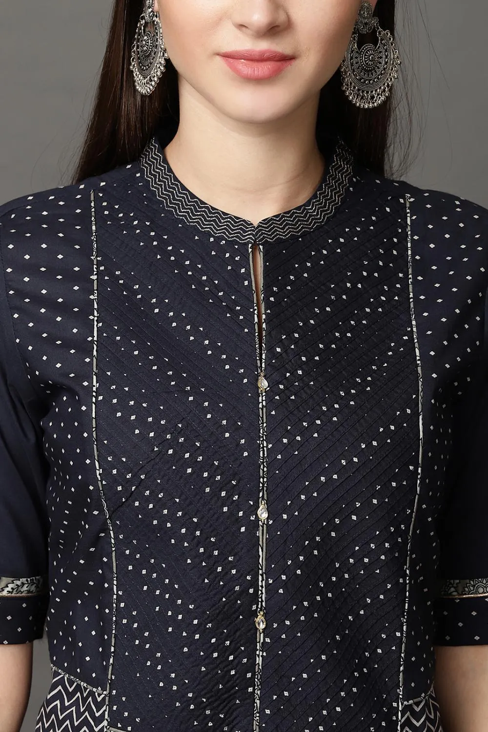 Navy Blue Long Printed Kurta