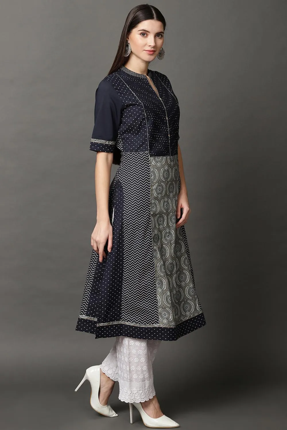 Navy Blue Long Printed Kurta