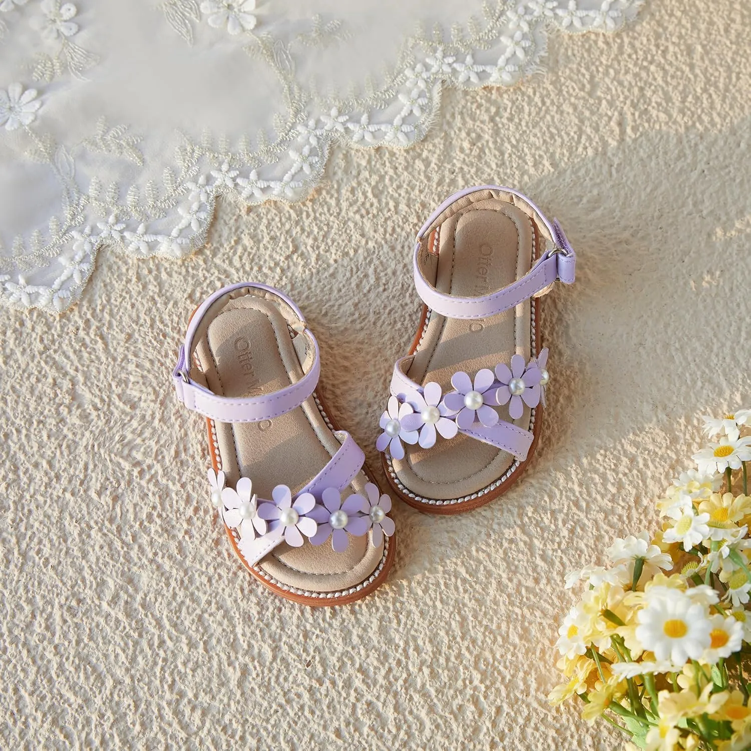 Otter MOMO Girls Open Toe Princess Flat Sandals with Comfort Sole Summer Sandals